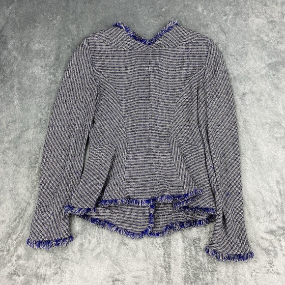 Theyskens' Theory Jacket Womens 4 Blue‎ Jossak Tweed Button Fringe Metallic Lady - Picture 8 of 13